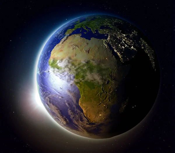 Afrika z vesmíru při západu slunce — Stock fotografie
