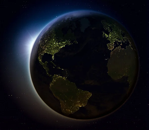 L'emisfero settentrionale dallo spazio di notte — Foto Stock