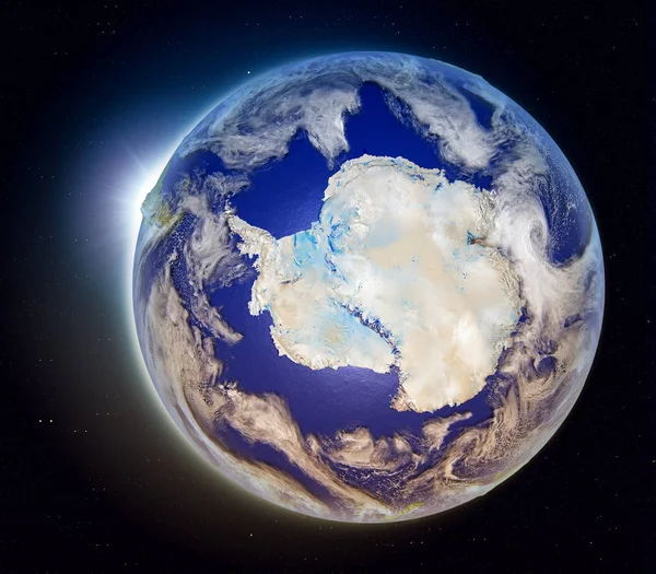 Antártida desde el espacio al atardecer — Foto de Stock