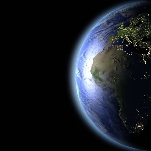 L'Europe et l'Afrique depuis l'espace dans la lumière du soir — Photo