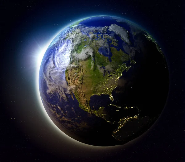 Nordamerika från rymden i solnedgången — Stockfoto