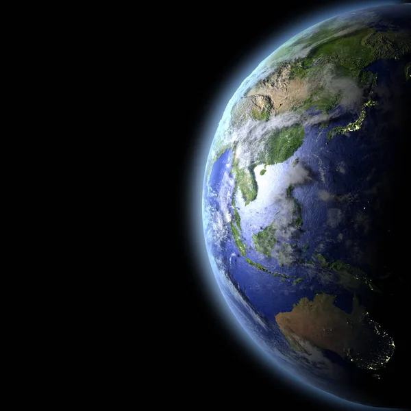 Asien och Australien från rymden i kvällsljus — Stockfoto