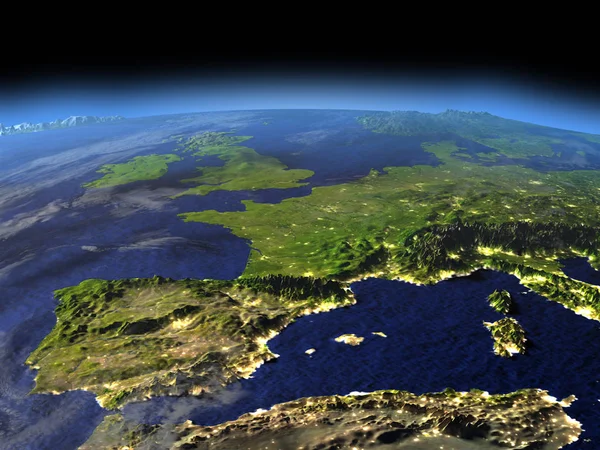 Noche sobre Iberia desde el espacio — Foto de Stock