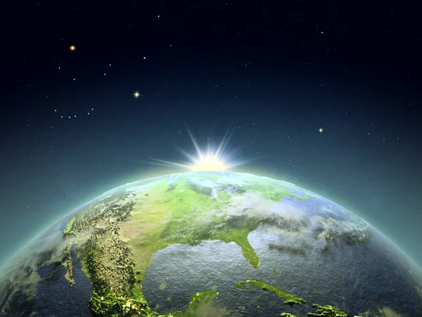 Noord-Amerika vanuit de ruimte in sunrise — Stockfoto