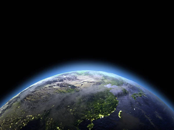 Східної Азії з космосу на світанку — стокове фото