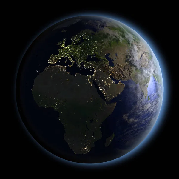 Регіон EMEA з космосу вночі — стокове фото