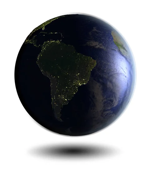 Южная Америка на ночном шаре — стоковое фото