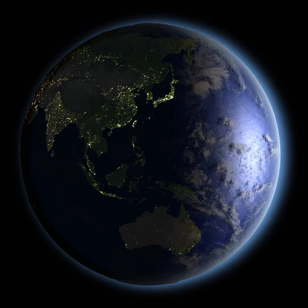 Ásia Oriental a partir do espaço à noite — Fotografia de Stock