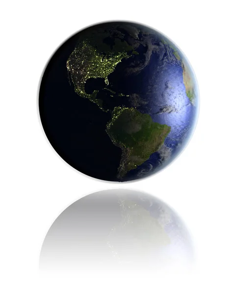 Americas on globe at night — Stock Photo, Image