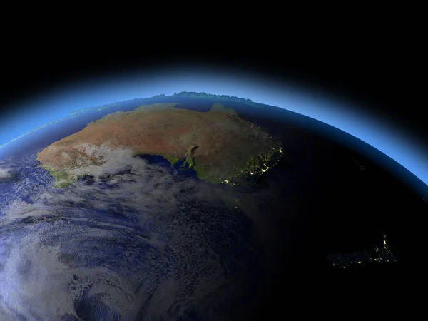 Australia e Nuova Zelanda dallo spazio in serata — Foto Stock