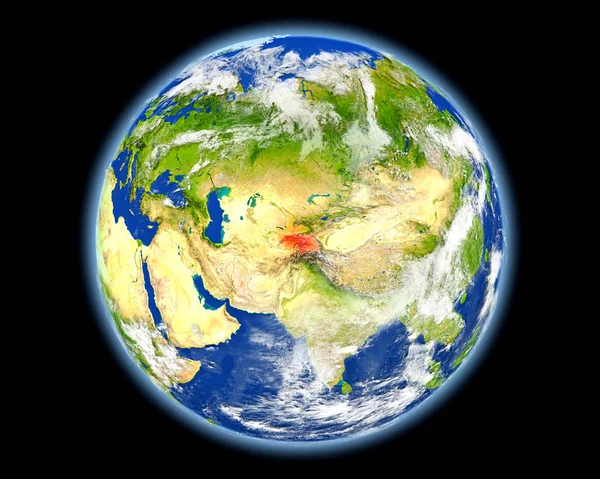 Tadzjikistan in het rood vanuit de ruimte — Stockfoto