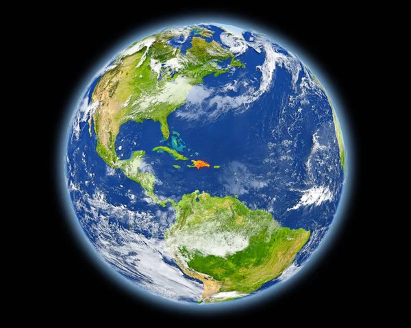 Dominikanische Republik in Rot aus dem All — Stockfoto