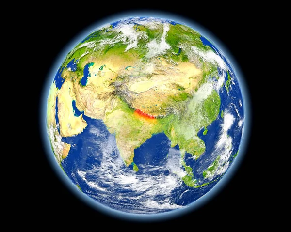 Nepal i rött från rymden — Stockfoto
