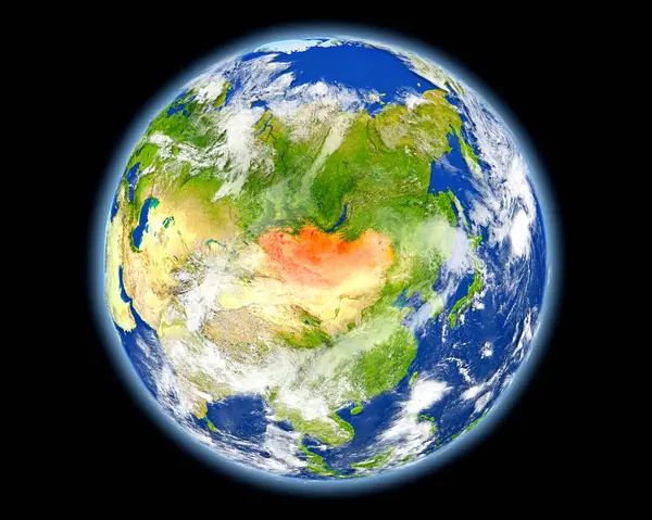 蒙古在红色从空间 — 图库照片