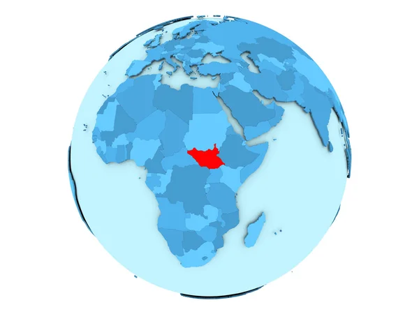 Zuid-Soedan op blauwe wereldbol geïsoleerd — Stockfoto