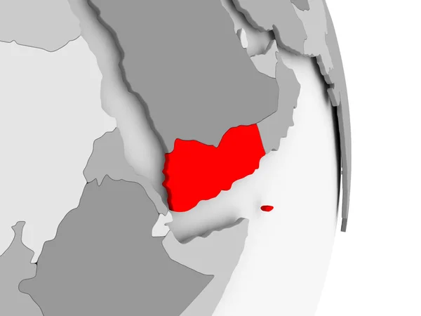 Jemen på grå politiska jordglob — Stockfoto