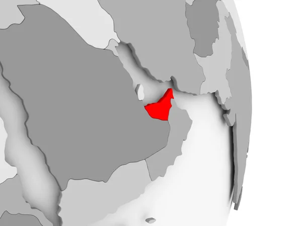 Zjednoczone Emiraty Arabskie na szary Globus polityczny — Zdjęcie stockowe