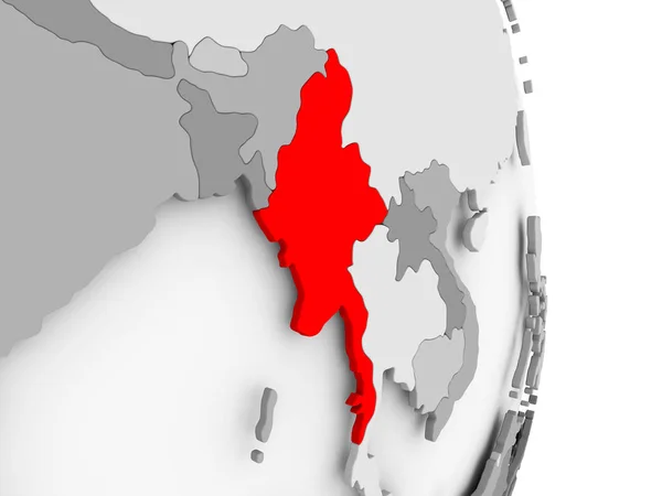 Myanmar on grey political globe — Stock Photo, Image