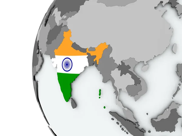 Ινδία στο globe με σημαία — Φωτογραφία Αρχείου