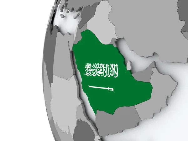 Saudi Arabia on globe with flag — Stock Photo, Image