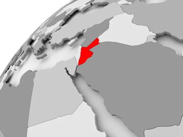 Jordanië op grijs politieke wereldbol — Stockfoto