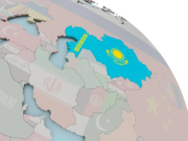 Karte von Kasachstan mit Flagge — Stockfoto