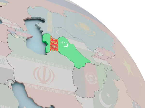 国旗的土库曼斯坦地图 — 图库照片