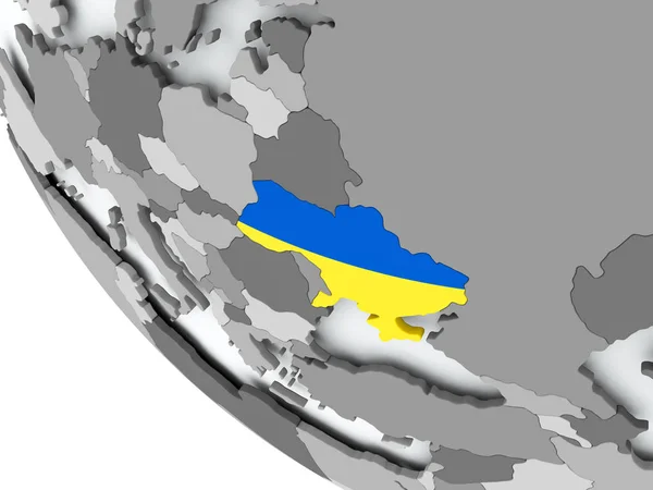 政治的な地球にウクライナの旗 — ストック写真