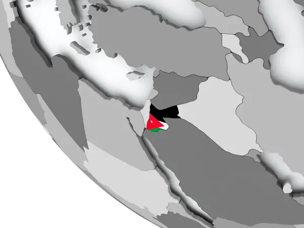 Flagge Jordaniens auf politischem Globus — Stockfoto