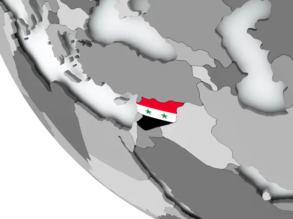 Flagge Syriens auf politischem Globus — Stockfoto