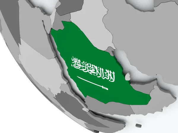 Flagge Saudi Arabiens auf politischem Globus — Stockfoto