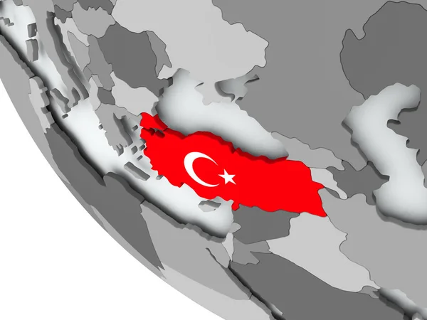 Flagge der Türkei auf politischem Globus — Stockfoto