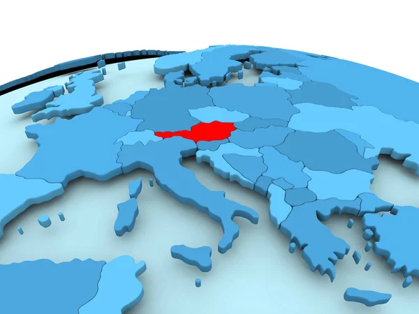 Austria na niebieski Globus polityczny — Zdjęcie stockowe