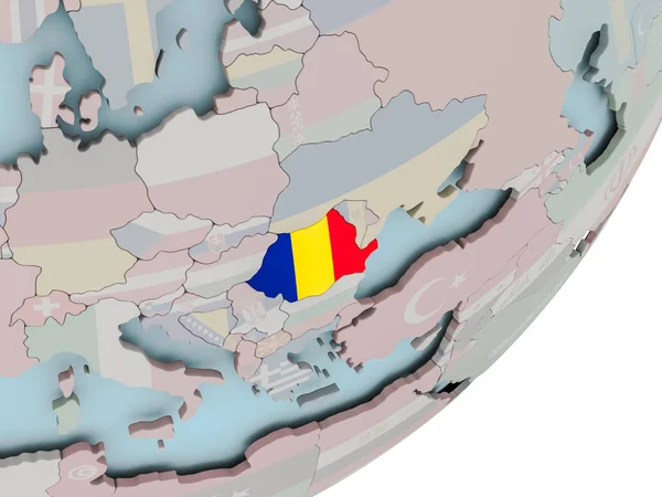 Rumunia na świecie z flagami — Zdjęcie stockowe
