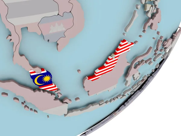 Malásia no globo com bandeiras — Fotografia de Stock