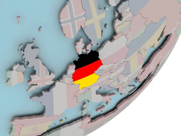 Tyskland på jordglob med flaggor — Stockfoto