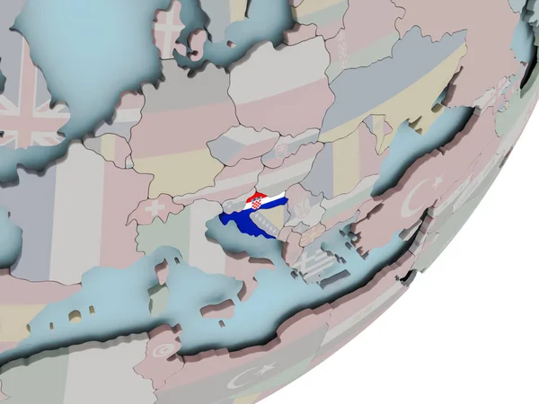 크로아티아 국기와 함께 세계에 — 스톡 사진