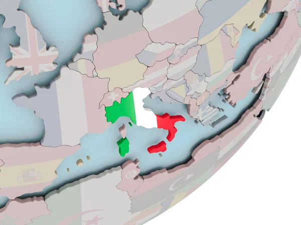 Italy on globe with flags — Stock Photo, Image