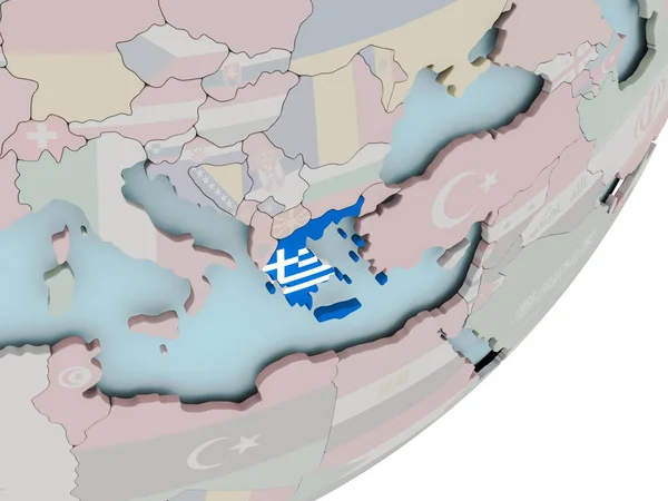 Grekland på jordglob med flaggor — Stockfoto