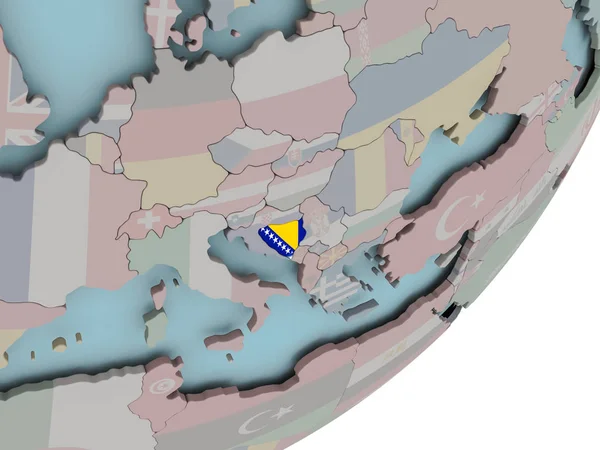 Bośnia na świecie z flagami — Zdjęcie stockowe