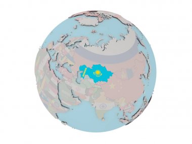 Kazakistan dünya üzerinde bayrak ile