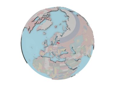 Dünya üzerinde bayrak ile Letonya