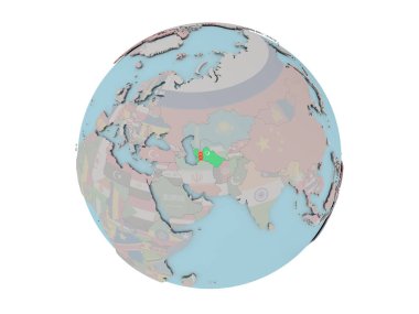Dünya üzerinde bayrak ile Türkmenistan