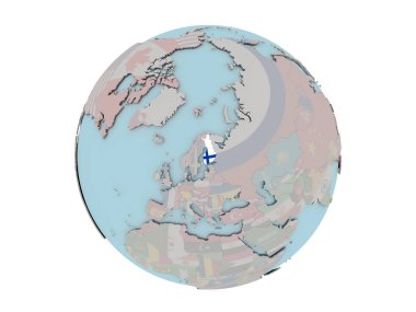 Dünya üzerinde bayrak ile Finlandiya