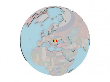 Dünya üzerinde bayrak ile Romanya