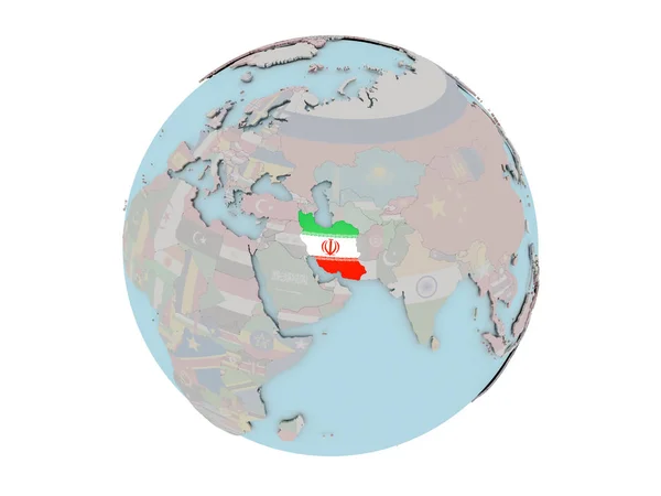 Irã com bandeira no globo — Fotografia de Stock