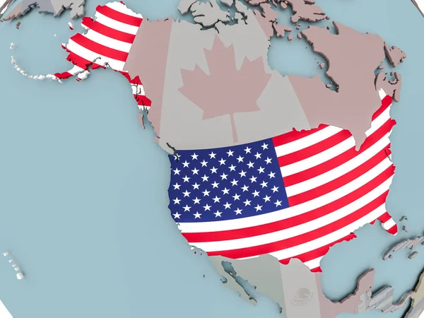 USA na politické globe s vlajkou — Stock fotografie