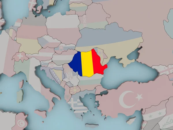 Румунія на політичні земної кулі з прапором — стокове фото