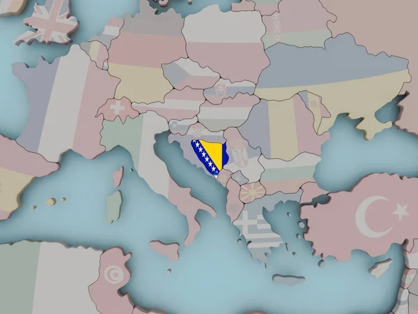 Bosnien auf politischem Globus mit Fahne — Stockfoto