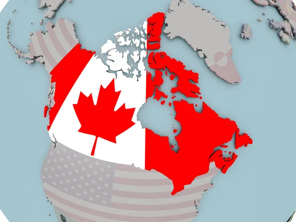 Kanada auf politischem Globus mit Fahne — Stockfoto